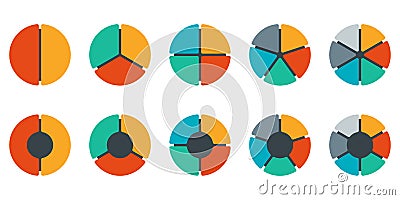 Pie chart set. Colorful diagram collection with 2,3,4,5,6 sections or steps. Circle icons for infographic, UI, web design Vector Illustration